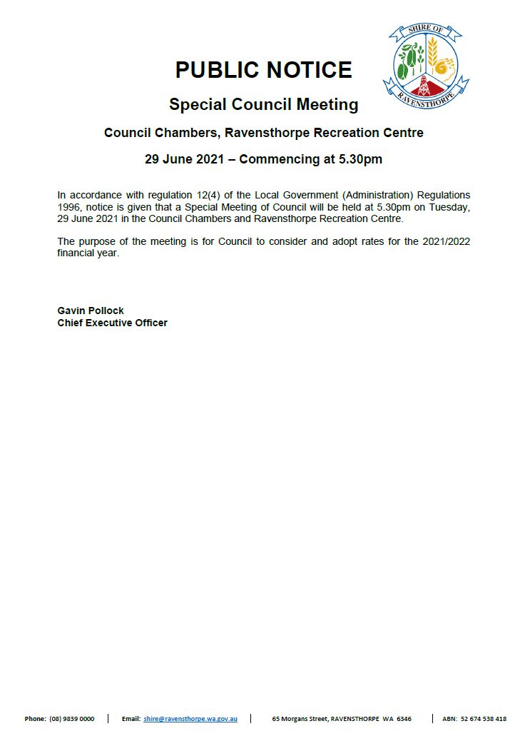 29 June 2021 - Special Council Meeting